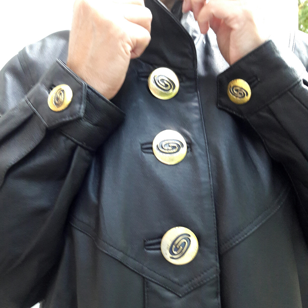 Women's Black Leather A-Line Coat